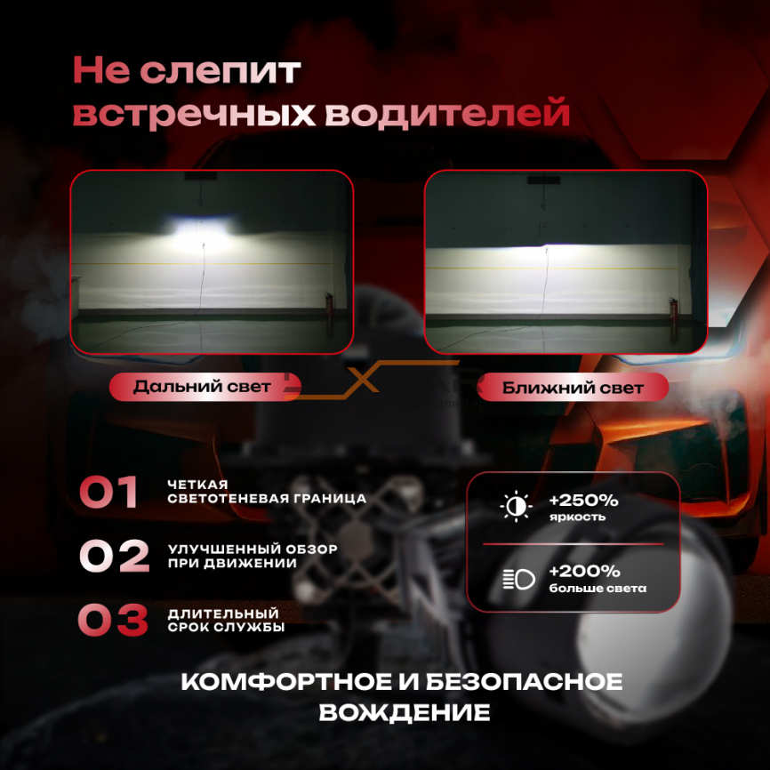 BI-LED линза LUXSAR X-PRO 3.0 5000K 48W (к-т 2 шт.) ПРОЗРАЧНОЕ СТЕКЛО фото 5