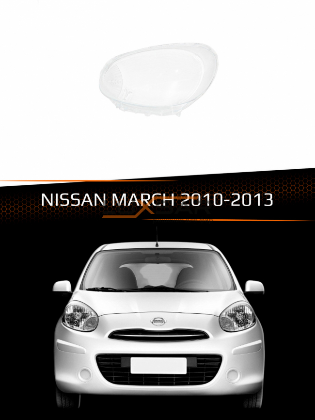 Стекло фары NISSAN MARCH/ MICRA K13 (2010-2013) (левое) фото 1