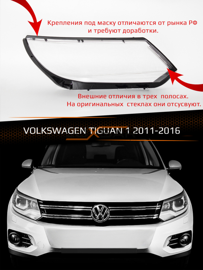 Стекло фары VOLKSWAGEN TIGUAN 1 (2011-2016) рестайлинг (правое) фото 1