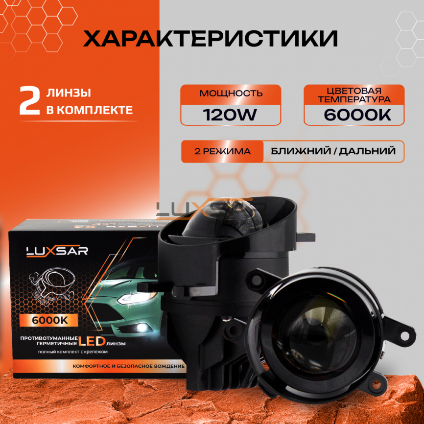 Противотуманные BI-LED линзы LUXSAR X3 TOYOTA / LEXUS 6000K 120W БЛИЖНИЙ+ДАЛЬНИЙ фото 2