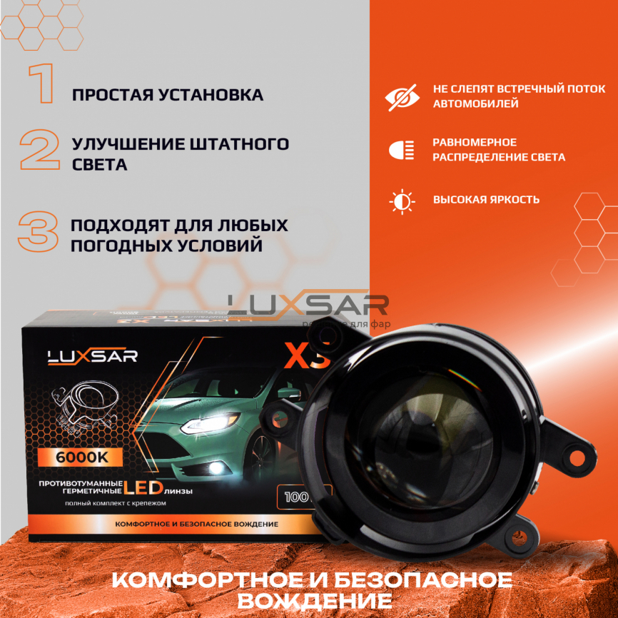 Противотуманные BI-LED линзы LUXSAR X3 TOYOTA / LEXUS 6000K 120W БЛИЖНИЙ+ДАЛЬНИЙ фото 3