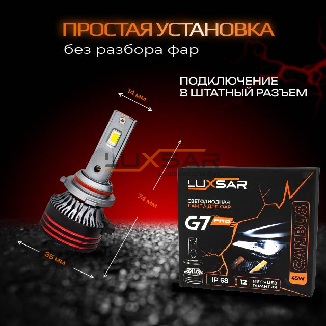 Светодиодные лампы LUXSAR G7 PRO HB4 (9006) 45W (CANBUS) 5800K фото 11