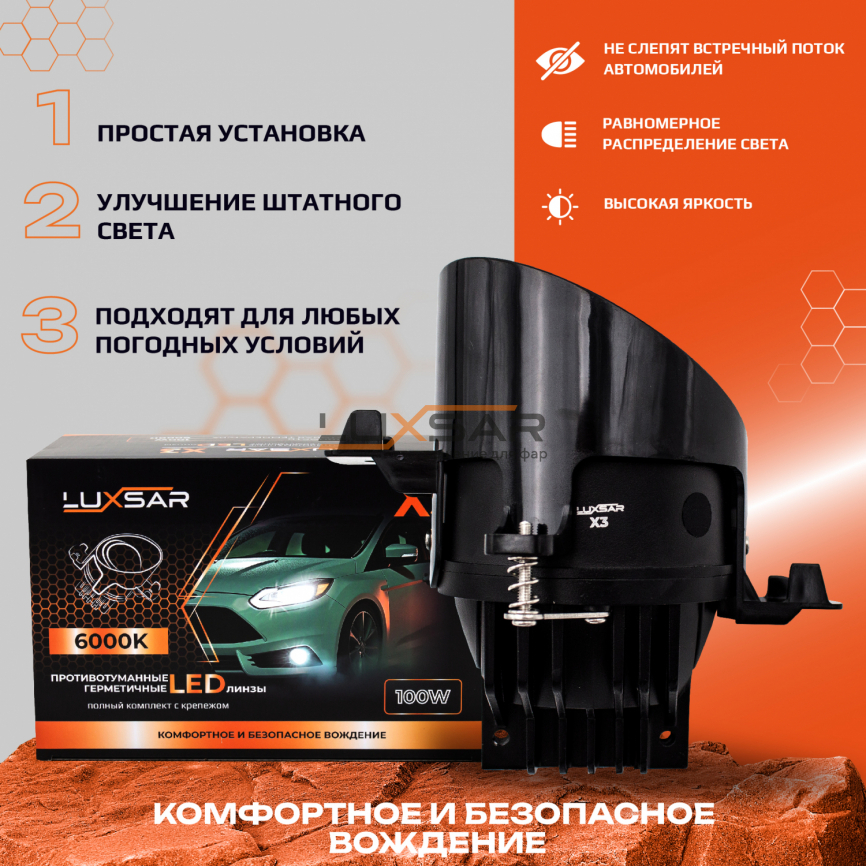 Противотуманные BI-LED линзы LUXSAR X3 NISSAN / INFINITI 6000K 120W БЛИЖНИЙ+ДАЛЬНИЙ фото 3