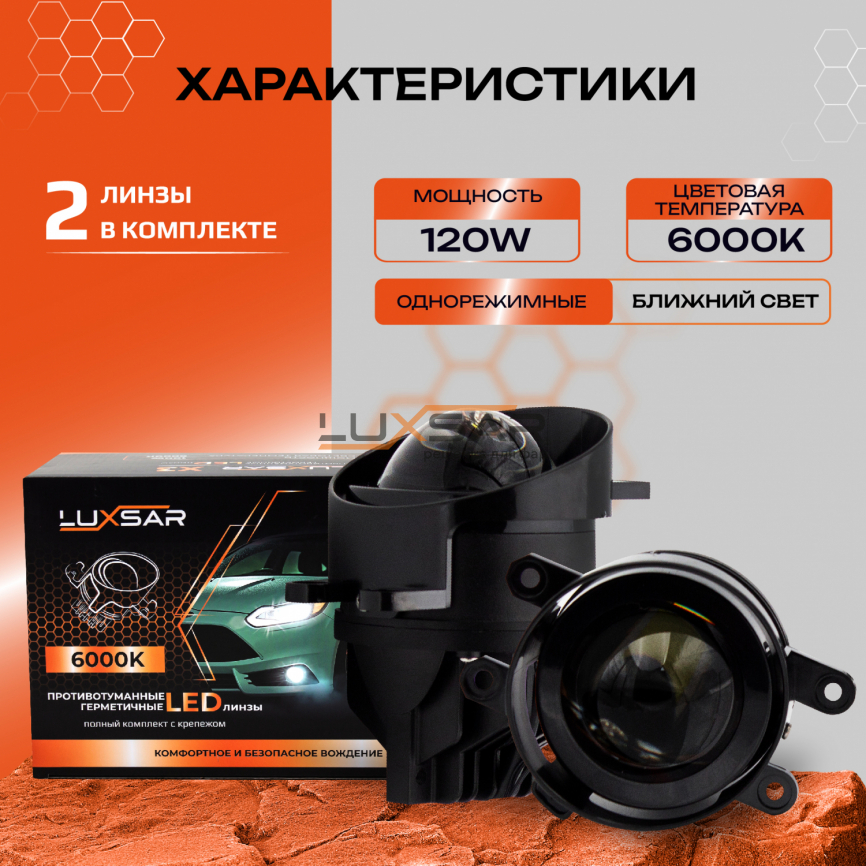Противотуманные LED линзы LUXSAR X3 (TOYOTA / LEXUS) 6000K 100W БЛИЖНИЙ фото 2