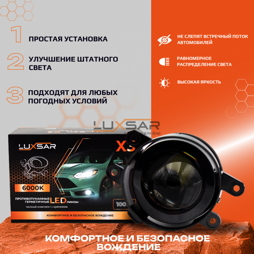 Противотуманные LED линзы LUXSAR X3 (TOYOTA / LEXUS) 6000K 100W БЛИЖНИЙ фото 3