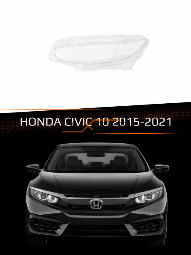 Стекло фары HONDA CIVIC 10 LED (2015-2021) (левое) фото 1