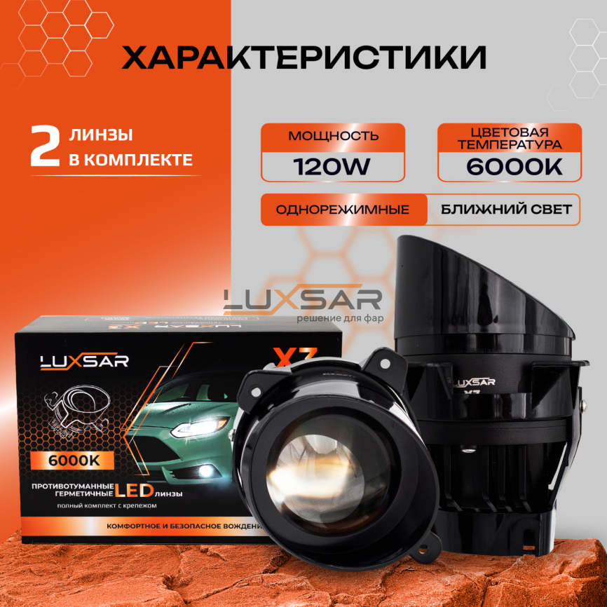 Противотуманные LED линзы LUXSAR X3 (GRANTA, KALINA, PATRIOT,Largus,DATSUN) 6000K 100W БЛИЖНИЙ фото 2