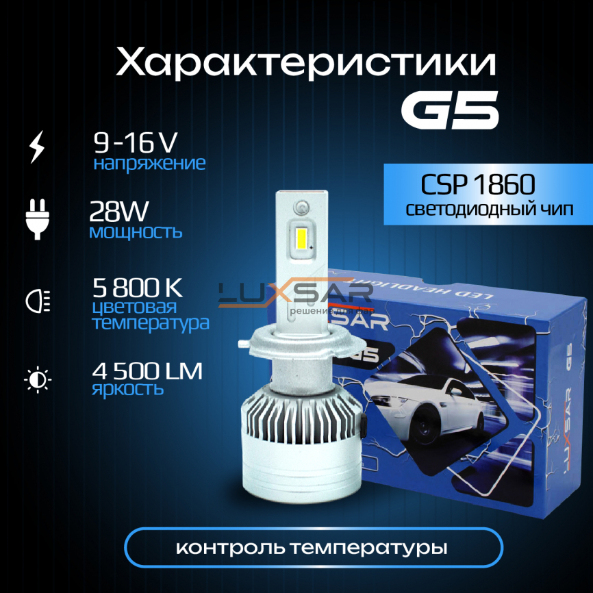 Светодиодные лампы LUXSAR G5 H7 28W 5800K фото 1